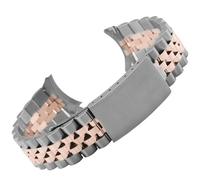 ROUHO Bracelet Montre Acier Inoxydable Bracelet Métal Rechange Jubilee Maillons Extrémité Courbée pour Rolex Datejust - Argent et Or Rose 18mm