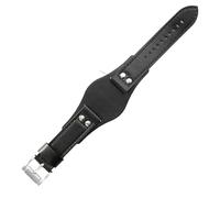 ROUHO Cuir Véritable Bracelet de Montre 22mm Acier Inoxydable Boucle Bracelet-Montre pour Fossil CH2564 CH2565-Noir 1 + Argent Boucle