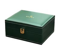 ROUHO Écrin Montre Vert Structure Bois Véritable Revêtement Simili Cuir Doublure Velours Fermeture Métal Rangement Montres pour Rolex Starbucks