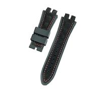 ROUHO Mat Cuir & Silicone Hybride Sangle Montre 28x19mm Corne Anti-Transpiration Bracelet Montre pour Roger Dubuis Excalibur-Noir + Rouge