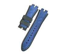 ROUHO Mat Cuir & Silicone Hybride Sangle Montre 28x19mm Corne Anti-Transpiration Bracelet Montre pour Roger Dubuis Excalibur-Bleu
