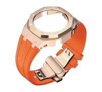 ROUHO Métal Boîtier Bracelet Caoutchouc Montre Remplacement Modification Kit, Acier Inoxydable Lunette Cadre Montre Accessoires pour Casioak GA2100 GA-2110-Or Rose + Orange