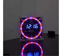 ROUHO Mise À Niveau DIY Ec1515B Ds1302 Contrôle De La Lumière Rotation LED Horloge Électronique Kit Taille 81X81X2Mm-Tube Numérique Bleu + LED Rouge Et Bleue avec Boîtier