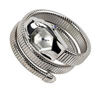 ROUHO Montre Casual Féminine Quartz, Élastique Forme de Serpent Bracelet Enrouleur-Argent