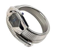 ROUHO Montre Casual Féminine Quartz, Élastique Forme de Serpent Bracelet Enrouleur-Argent + Noir