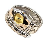 ROUHO Montre Casual Féminine Quartz, Élastique Forme de Serpent Bracelet Enrouleur-Argent Or + Or