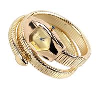 ROUHO Montre Casual Féminine Quartz, Élastique Forme de Serpent Bracelet Enrouleur-Or