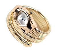 ROUHO Montre Casual Féminine Quartz, Élastique Forme de Serpent Bracelet Enrouleur-Or + Blanc