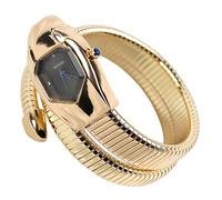 ROUHO Montre Casual Féminine Quartz, Élastique Forme de Serpent Bracelet Enrouleur-Or + Noir