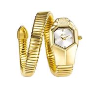 ROUHO Montre Féminine Casual Quartz, Etanche Tête de Serpent Bracelet Acier Inoxydable-Or + Blanc