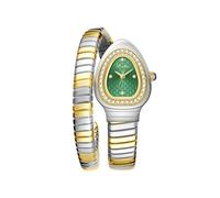 ROUHO Montre Féminine Quartz Cadran Tête de Serpent, Montre Élastique Strap Métal Enrouleur-Argent Or + Vert