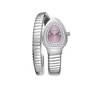 ROUHO Montre Féminine Quartz Cadran Tête de Serpent, Montre Élastique Strap Métal Enrouleur-Argent + Rose
