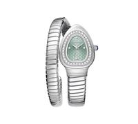 ROUHO Montre Féminine Quartz Cadran Tête de Serpent, Montre Élastique Strap Métal Enrouleur-Argent + Vert