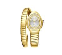 ROUHO Montre Féminine Quartz Cadran Tête de Serpent, Montre Élastique Strap Métal Enrouleur-Or + Blanc
