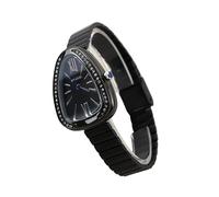 ROUHO Montre Féminine Quartz Étanche, Acier Inoxydable Réglable Bracelet Enrouleur-Noir 1