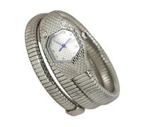 ROUHO Montre Féminine Quartz Étanche, Forme de Serpent Bracelet Enrouleur Enveloppé-Argent + Blanc