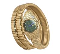 ROUHO Montre Féminine Quartz Étanche, Forme de Serpent Bracelet Enrouleur Enveloppé-Or + Vert
