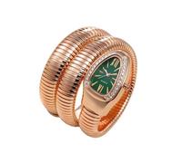 ROUHO Montre Féminine Quartz Incrustée Diamants Exquise, Montre Élastique Enrouleur Forme de Serpent-Or Rose + Vert
