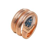 ROUHO Montre Féminine Quartz Incrustée Diamants Exquise, Montre Élastique Enrouleur Forme de Serpent-Or Rose + Bleu