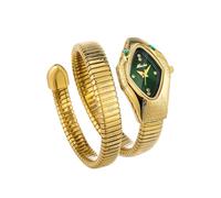 ROUHO Montre Soirée Quartz Féminine, Réglable Forme de Serpent Bracelet Enrouleur-Or + Vert