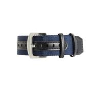 ROUHO Nylon & Cuir Hybride Bracelet Montre Confortable Durable Tissu Sangle Montre Remplacement pour Hamilton Khaki Field Khaki Aviation-Bleu + Argent 22mm