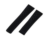 ROUHO Perforé Cuir Suédé Bracelet de Montre Brossé Doux Remplacement Bracelet Montre pour TAG Heuer Carrera Monaco-Noir sans Boucle 24mm