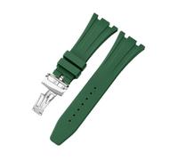 ROUHO Sangle de Montre Silicone Boucle Déployante, Accessoires Remplacement Montre Sport Homme pour Audemars Piguet Royal Oak Casio G-Shock GA-2100-Vert Foncé + Argent Boucle 26mm