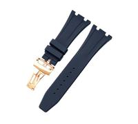 ROUHO Sangle de Montre Silicone Boucle Déployante, Accessoires Remplacement Montre Sport Homme pour Audemars Piguet Royal Oak Casio G-Shock GA-2100-Bleu + Or Rose Boucle 26mm