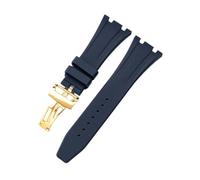 ROUHO Sangle de Montre Silicone Boucle Déployante, Accessoires Remplacement Montre Sport Homme pour Audemars Piguet Royal Oak Casio G-Shock GA-2100-Bleu + Or Boucle 26mm