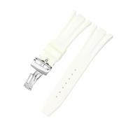 ROUHO Sangle de Montre Silicone Boucle Déployante, Accessoires Remplacement Montre Sport Homme pour Audemars Piguet Royal Oak Casio G-Shock GA-2100-Blanc + Argent Boucle 26mm