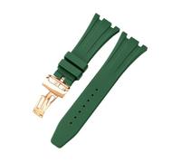 ROUHO Sangle de Montre Silicone Boucle Déployante, Accessoires Remplacement Montre Sport Homme pour Audemars Piguet Royal Oak Casio G-Shock GA-2100-Vert Foncé + Or Rose Boucle 26mm