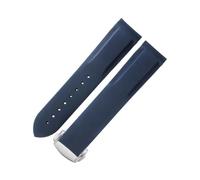 ROUHO Silicone Bande Montre Homme Sport, Argent Fermoir Pliant Remplacement Bracelet Montre pour Seamaster 300 Planet Ocean 600m-Bleu 19mm