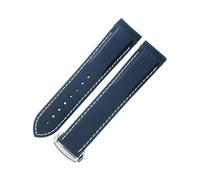 ROUHO Silicone Bande Montre Homme Sport, Argent Fermoir Pliant Remplacement Bracelet Montre pour Seamaster 300 Planet Ocean 600m-Bleu + Blanc 20mm