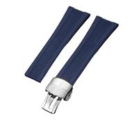 ROUHO Silicone Sangle Montre 25x13mm Côtelé Texture Étanche Caoutchouc Bracelet Montre pour Patek Philippe Nautilus 5711/5712/5980-Bleu + Argent