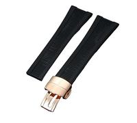 ROUHO Silicone Sangle Montre 25x13mm Côtelé Texture Étanche Caoutchouc Bracelet Montre pour Patek Philippe Nautilus 5711/5712/5980-Noir + Or Rose