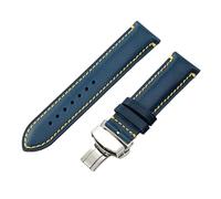 ROUHO Souple Cuir Véritable Sangle Montre Durable Classique Remplacement Montres Hommes Bracelet Montre pour Citizen JY8037 JY8031 CB5848 AT8040-Bleu + Argent Boucle Déployante 22mm