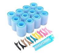 Rouleau à cheveux auto-gripture 36pcs Self Grip Set avec clips à canard pliant pinceau multi-taille sans thermos Bleu