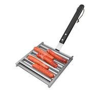 Rouleau à hot dog pour barbecue, barbecue hot dog, avec 5 capacités et poignée en bois, en acier inoxydable, pour barbecue, fille, charbon de bois, camping