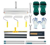 Rouleau à pointes auto-nivelant, rouleau de construction de peinture de sol époxy, raclette crantée en acier inoxydable, tige d'extension, chaussures à piques, kit d'outils de ciment auto-nivelant