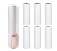 Rouleau anti-peluches pour les déplacements - Réutilisable - Avec 6 mini recharges - 1 dévidoir - Pour vêtements, canapé, poils d'animaux - Rose clair