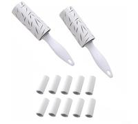 Rouleau anti-peluches pour poils d'animaux avec 10 rouleaux de recharge pour vêtements, canapé et meubles, poignée en plastique, réutilisable, compact (blanc)