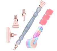 Rouleau d'art diamant avec pointes en acier et stylo, outil de bricolage essentiel pour la broderie de strass, rouleau à main facile à prendre en main (gris + or rose + couleur)