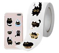 Rouleau D'autocollant Pour Chat - Design De Dessin Animé, Chaton Noir | 500 Décalcomanies De Chat Mignonnes De Type Roule Type De Rouleau, Humour, Adhésif, Déco, Cahier, PC, Scrapbooking, Bouteille D'