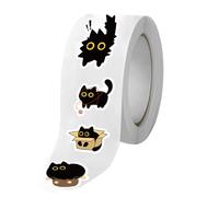 Rouleau d'Autocollants de Chat - Autocollants Drôles De Chatons Noirs Dessins Animés Pour Ordinateur Portable - 500 Feuilles/Rouleau Décoration Pour Journal Créatif, Enveloppes, Gourdes Et