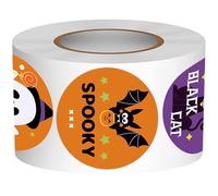 Rouleau d'autocollants d'Halloween pour sacs à bonbons, enveloppes, 500 joints adhésifs avec chauve-souris et citrouilles