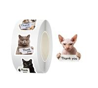 Rouleau d'autocollants motif chat - 500 pièces de remerciement - Décoration imperméable - Autocollants artisanaux - Pour filles et adultes - Salle de te de préférence - Petits bagages
