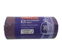Rouleau de 15 sacs poubelle - EMBAL SAC - Lien coulissant - 30L - Parfum lavande