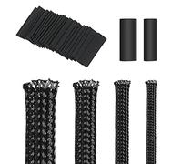 Rouleau de 4 rouleaux de 5m de gaine de câble tressé extensible en PET noir avec 20 tubes thermorétractables pour câble audio, vidéo, appareils domestiques, câbles automobiles