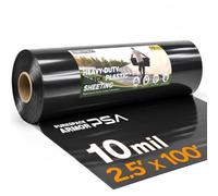 Rouleau de bâche en plastique noir de 10 mm (7,5 x 30,5 m) - Rouleau de bâche en polyéthylène robuste et résistant aux UV pour serre, barrière vapeur, construction, jardin et couvre-sol, noir