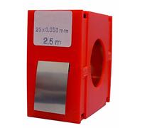 Rouleau de cerclage calibré de 2,5 m x 25 mm en acier inoxydable, idéal pour les fixations et les applications d'emballage.